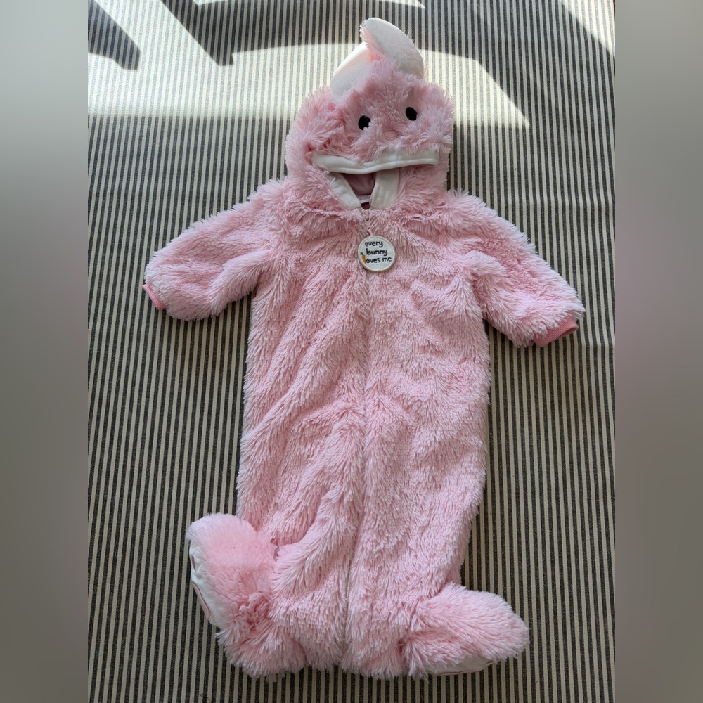 Plush Pink Bunny Hooded One-Piece